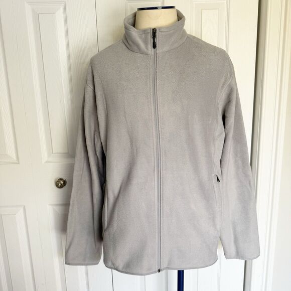 Men Fleece Sweater Jacket Gray Size 2XL Full Zip Polar - Picture 14 of 16